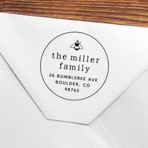 Modern Cute Bumble Bee Round Name & Return Address Self-inking Stamp