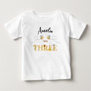 Modern Cute Bumble Bee Third Birthday Baby T-Shirt