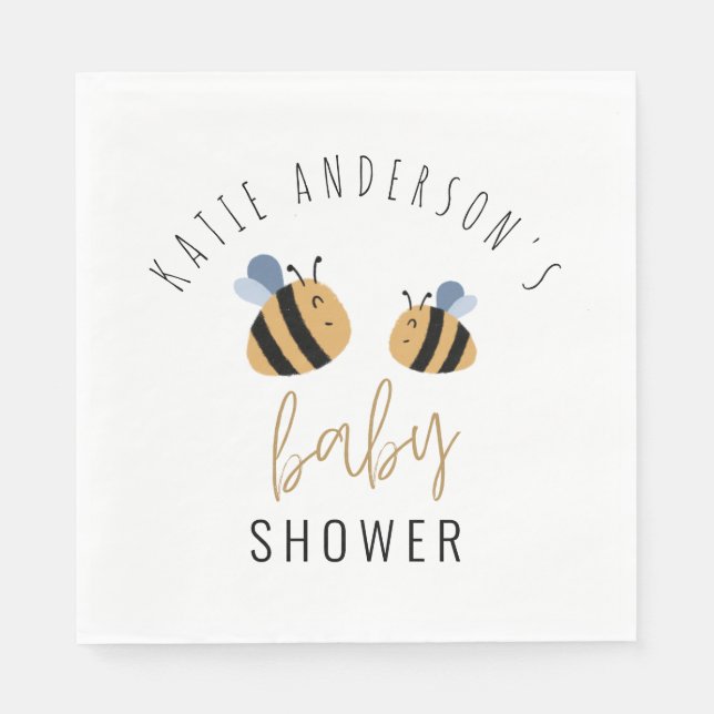 Modern Cute Bumblebee Baby Shower Party Napkins (Front)