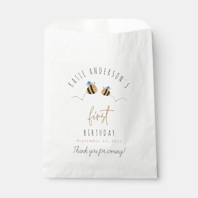 Modern Cute Bumblebee First Birthday Favor Bag (Front)