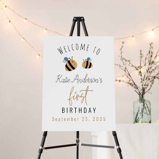 Modern Cute Bumblebee First Birthday Foam Board (In Situ (Stand))