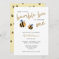 Modern Cute Bumblebee First Birthday Invitation