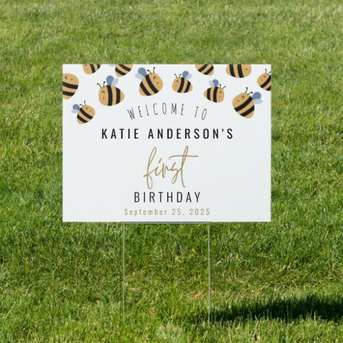 Modern Cute Bumblebee First Birthday Welcome Sign