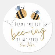 Modern Cute Bumblebee Thank You Birthday Classic Round Sticker
