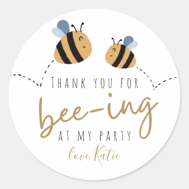 Modern Cute Bumblebee Thank You Birthday Classic Round Sticker (Front)