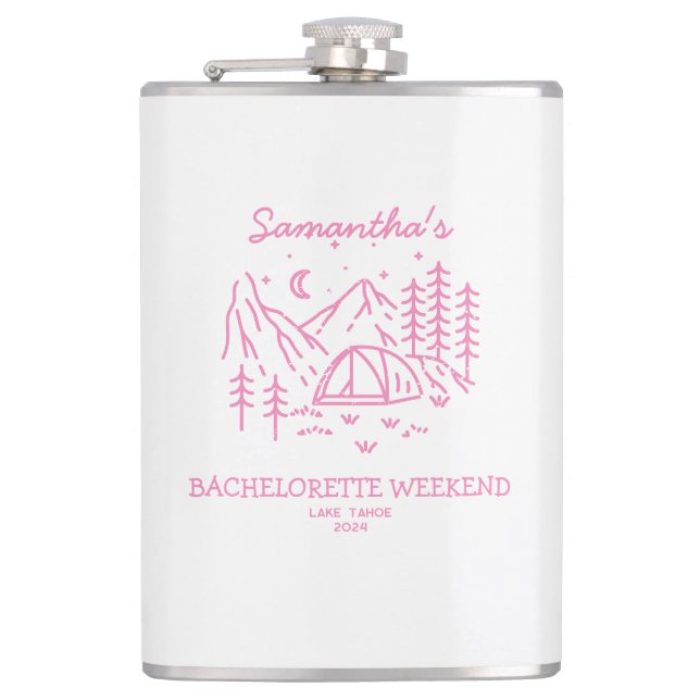 Modern Cute Camping Bachelorette Party Nature Flask (Front)