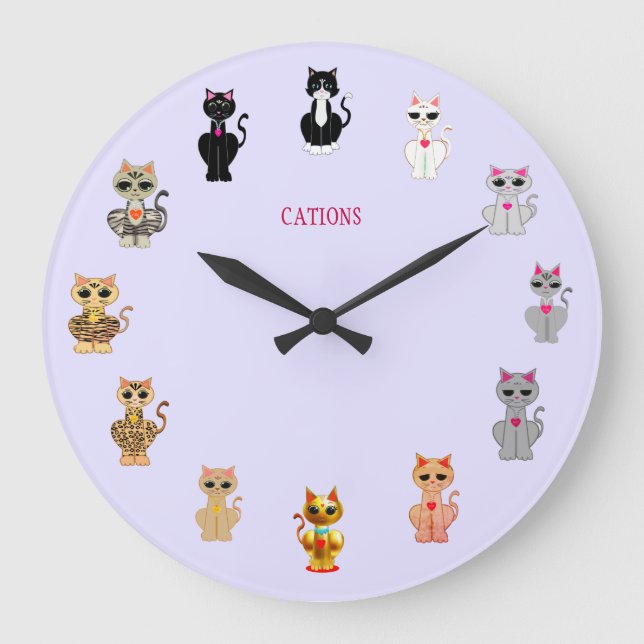 Modern Cute Cartoon Cats Large Clock (Front)