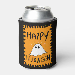 Modern Cute Cartoon Ghost Orange Halloween Can Cooler