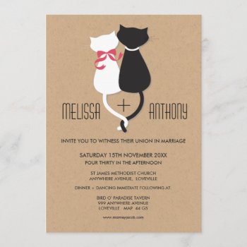 Modern Cute Cat Couple Monogram Wedding Invite by Pip_Gerard at Zazzle