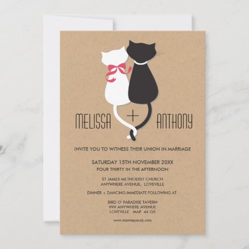 Modern Cute Cat Couple Monogram Wedding Invite