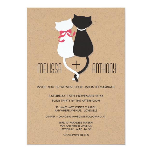 Modern Cute Cat Couple Monogram Wedding Invite