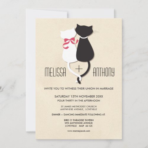 Modern Cute Cat Couple Monogram Wedding Invite