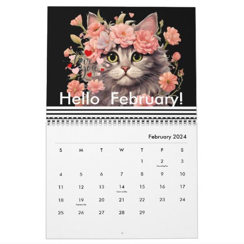 Modern Cute Cat Flower Daily Monthly Yearly 2024  Calendar