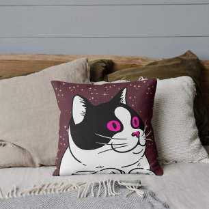 Modern Cute Cat Lover Pet Friend Kitten Burgundy Throw Pillow
