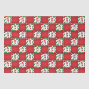 Modern Cute cat Santa Xmas Holly checker Pattern Tissue Paper