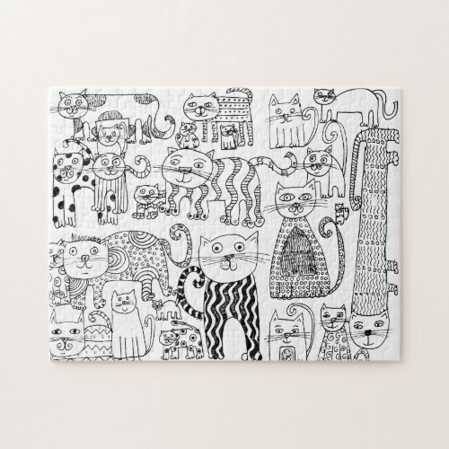 Modern Cute Cats Black and White  Jigsaw Puzzle
