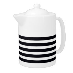 Modern Cute Chic Black and White Striped  Teapot