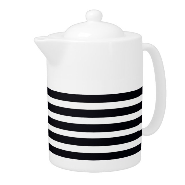 Modern Cute Chic Black and White Striped  Teapot (Right)