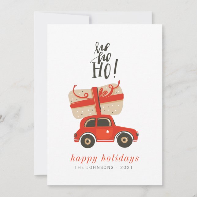 Modern Cute Chic Christmas Gift Red Car Holiday Card (Front)