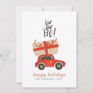 Modern Cute Chic Christmas Gift Red Car Holiday Card