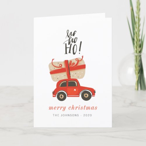 Modern Cute Chic Christmas Gift Red Car Holiday Card