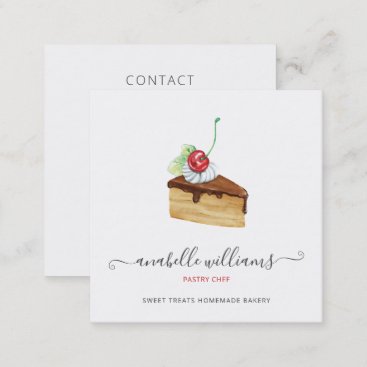 Modern Cute Chocolate Cake Bakery Pastry Chef Square Business Card
