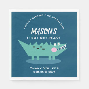Modern Cute Chomping Alligator Safari Birthday  Napkins