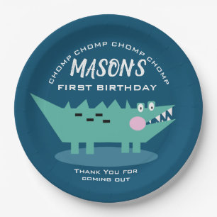 Modern Cute Chomping Alligator Safari Birthday  Paper Plates