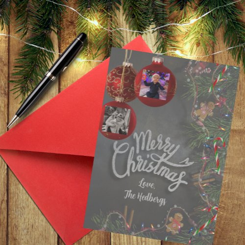 Modern Cute Christmas Card  Photos on Ornaments 