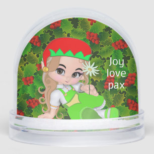 Modern Cute Christmas Elf Fairy  Snow Globe