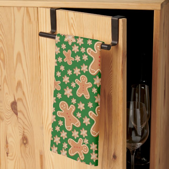 Modern Cute Christmas Gingerbread Man Pattern  Kitchen Towel (Thirds Fold)
