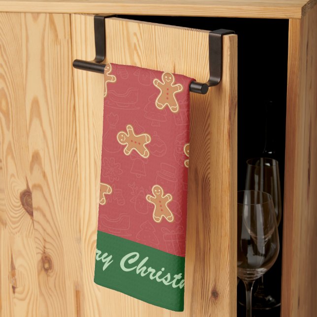 Modern Cute Christmas Gingerbread Man Pattern Kitchen Towel (Thirds Fold)