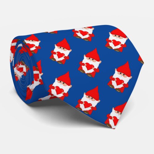 Modern Cute Christmas Gnome Pattern on Blue Neck Tie