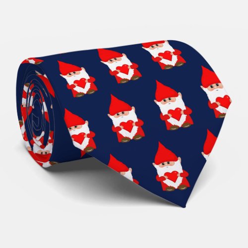 Modern Cute Christmas Gnome Pattern on Navy Blue Neck Tie