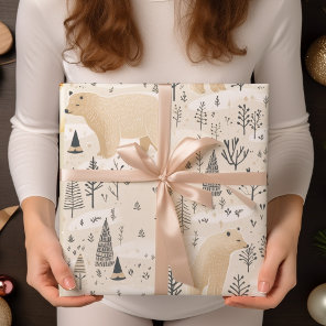 Modern Cute Christmas Polar Bears  Wrapping Paper