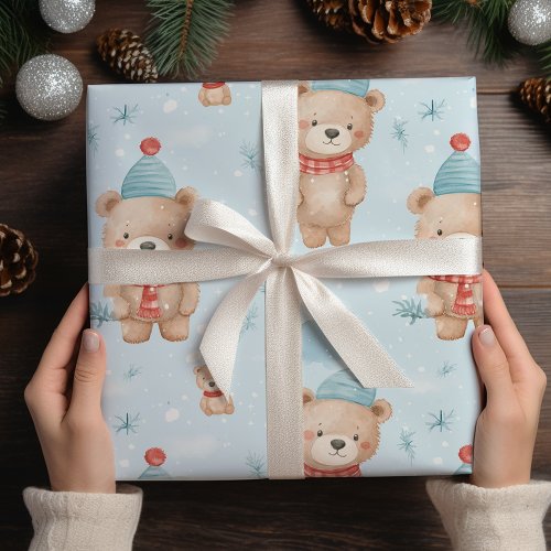 Modern Cute Christmas Teddy Bear Wrapping Paper