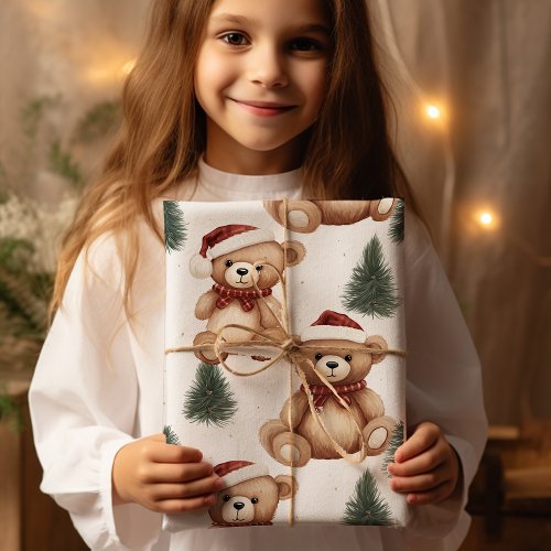 Modern Cute Christmas Teddy Bear Wrapping Paper