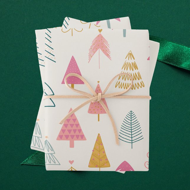 Modern Cute Christmas Tree Pattern Wrapping Paper Sheets (Creator Uploaded)