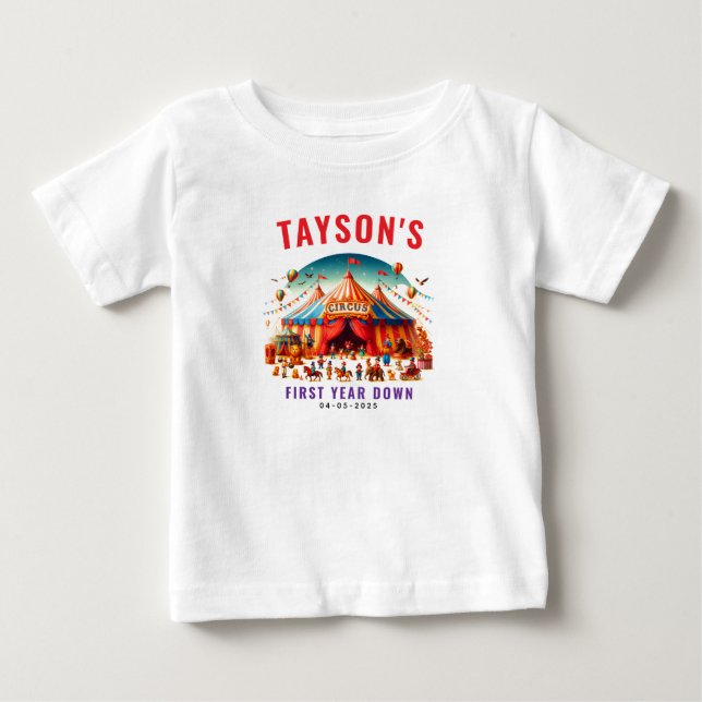 Modern Cute Circus Carnival 1st Birthday Baby T-Shirt (Front)