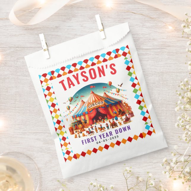 Modern Cute Circus Carnival 1st Birthday Favor Bag (Clipped)