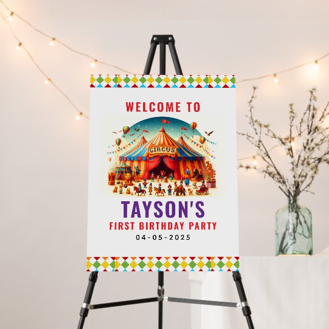Modern Cute Circus Carnival 1st Birthday  Foam Board (In Situ (Stand))