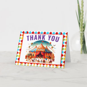 Modern Cute Circus Carnival 1st Birthday Letterpress Thank You Card