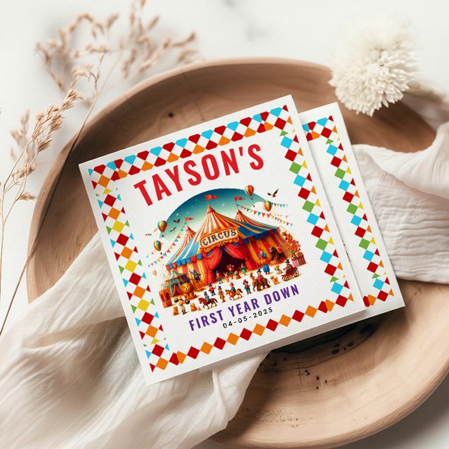 Modern Cute Circus Carnival 1st Birthday Napkins (Creator Uploaded)