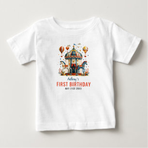 Modern Cute Circus Carnival Festival 1st Birthday  Baby T-Shirt