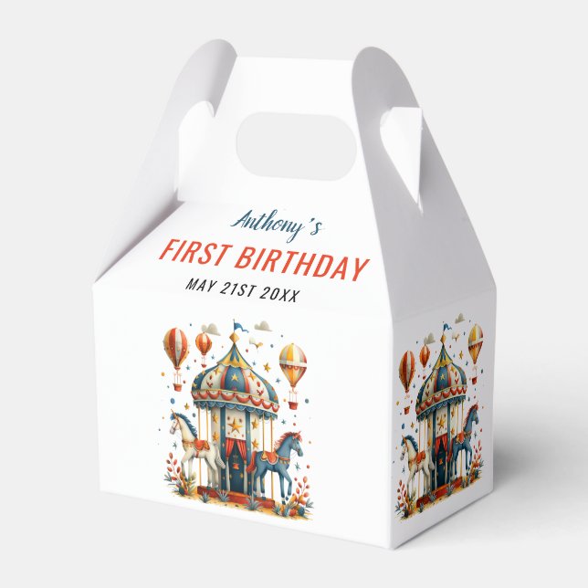 Modern Cute Circus Carnival Festival 1st Birthday  Favor Boxes (Front Side)