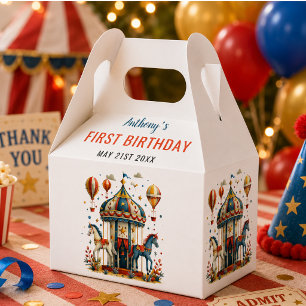 Modern Cute Circus Carnival Festival 1st Birthday  Favor Boxes