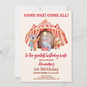 Modern Cute Circus Carnival Festival 1st Birthday Invitation