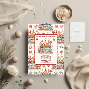 Modern Cute Circus Carnival Festival 1st Birthday Invitation