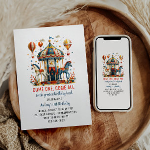 Modern Cute Circus Carnival Festival 1st Birthday Invitation