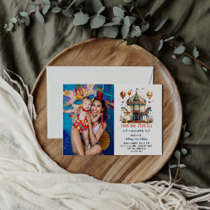 Modern Cute Circus Carnival Festival 1st Birthday Invitation